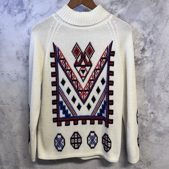 Vintage Fully Fashioned Aztec Knit Sweater Womens Medium White Q1 - Picture 1 of 6